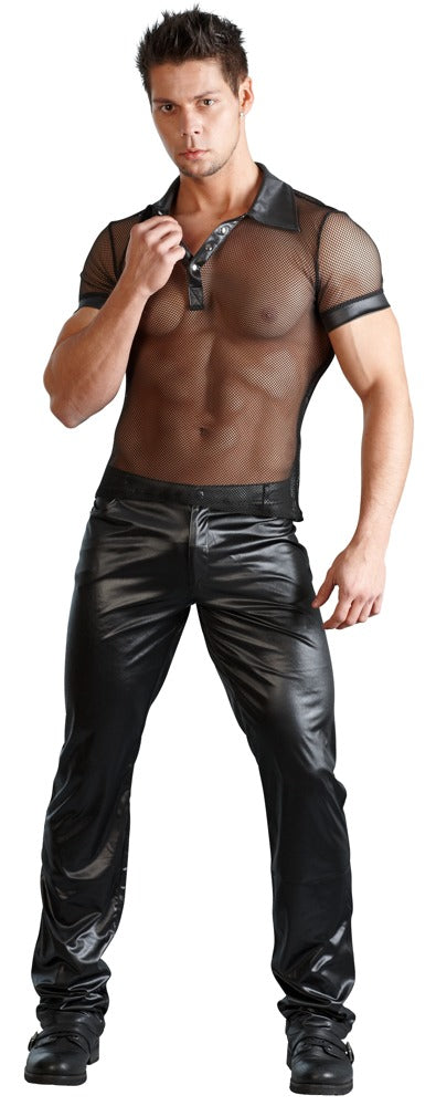Schwarzes maskulines Herren-Hemd mit Polokragen und Druckknopfleiste von Svenjoyment – Ansicht 4