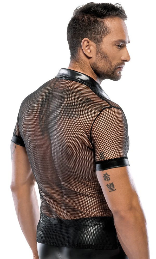 Schwarzes maskulines Herren-Hemd mit Polokragen und Druckknopfleiste von Svenjoyment – Ansicht 5
