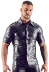 Schwarzes Herren-Shirt im Uniform-Look aus Lederimitat von Svenjoyment – Ansicht 2
