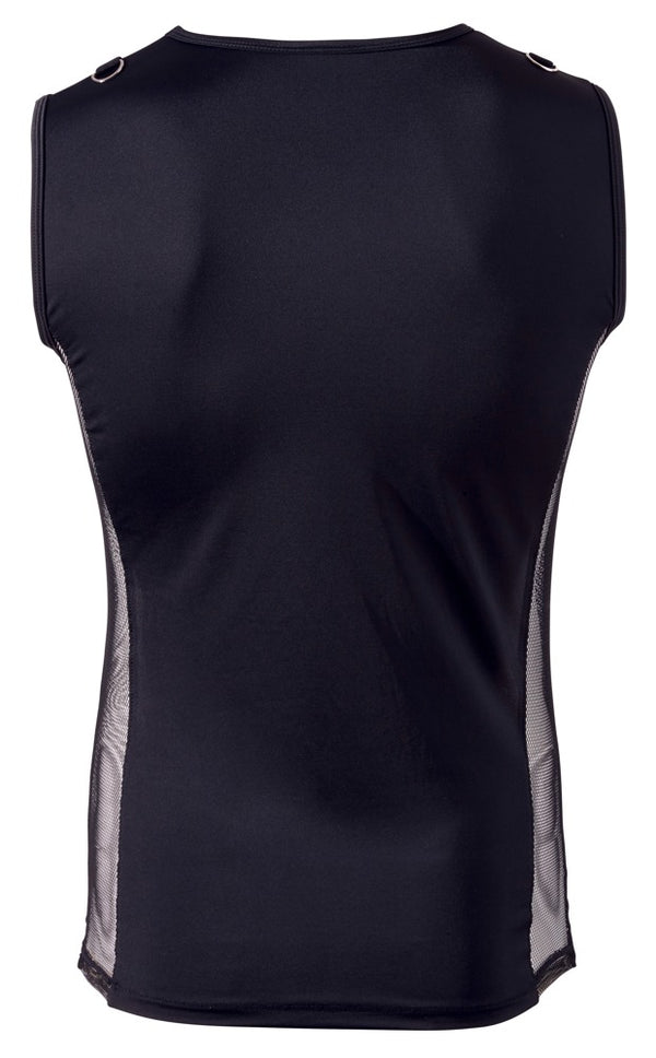 Schwarzes Herren-Shirt im Materialmix aus blickdicht und Fischnetz von Svenjoyment – Ansicht 6