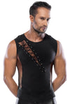 Schwarzes Herren-Shirt im Materialmix aus blickdicht und Fischnetz von Svenjoyment – Ansicht 2