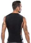 Schwarzes Herren-Shirt im Materialmix aus blickdicht und Fischnetz von Svenjoyment – Ansicht 4