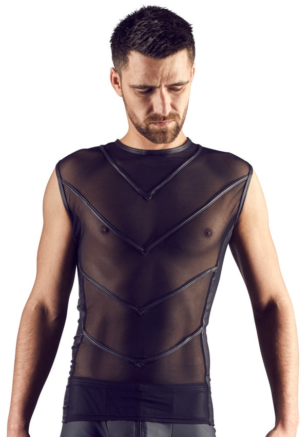 Schwarzes Herren-Shirt im Mattglanz mit Powernet-Einsatz von Svenjoyment – Ansicht 2