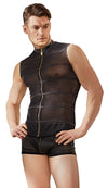 Schwarzes ärmelloses Herren-Shirt aus Powernet mit Mattlook-Streifen von NEK – Ansicht 4