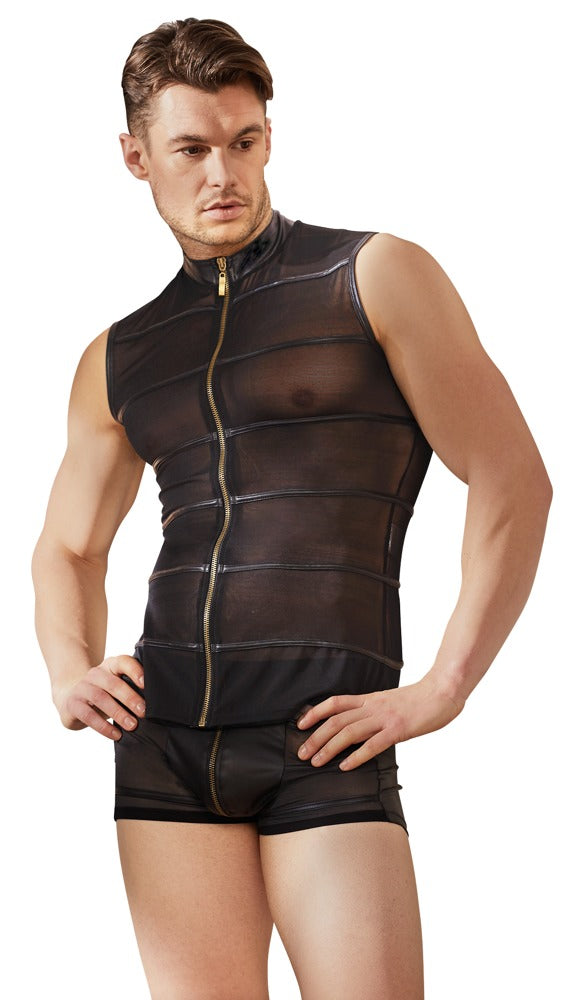 Schwarzes ärmelloses Herren-Shirt aus Powernet mit Mattlook-Streifen von NEK – Ansicht 4