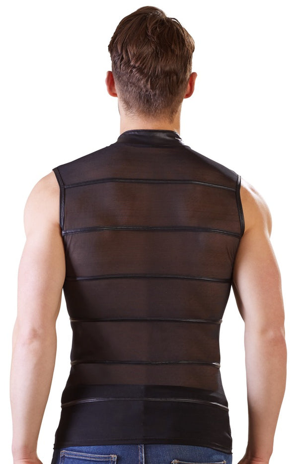 Schwarzes ärmelloses Herren-Shirt aus Powernet mit Mattlook-Streifen von NEK – Ansicht 7