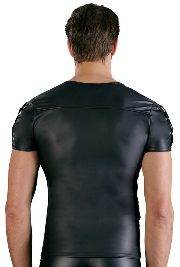 Schwarzes Herren-Shirt im Mattlook mit D-Ringen und Schnürungen von NEK – Ansicht 8
