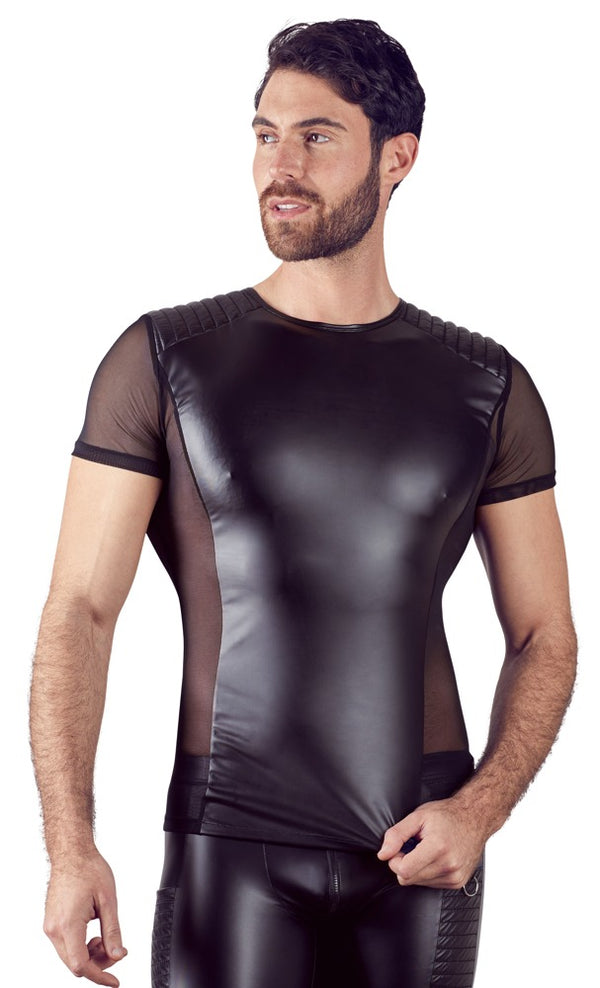 Schwarzes Herren-Shirt im Mattlook mit seitlichen Powernet-Einsätzen im Biker-Style von NEK – Ansicht 3
