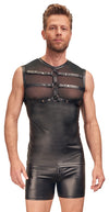 Schwarzes Herren-Top im Mattlook mit Powernet und aufgestepptem Harness von NEK – Ansicht 2