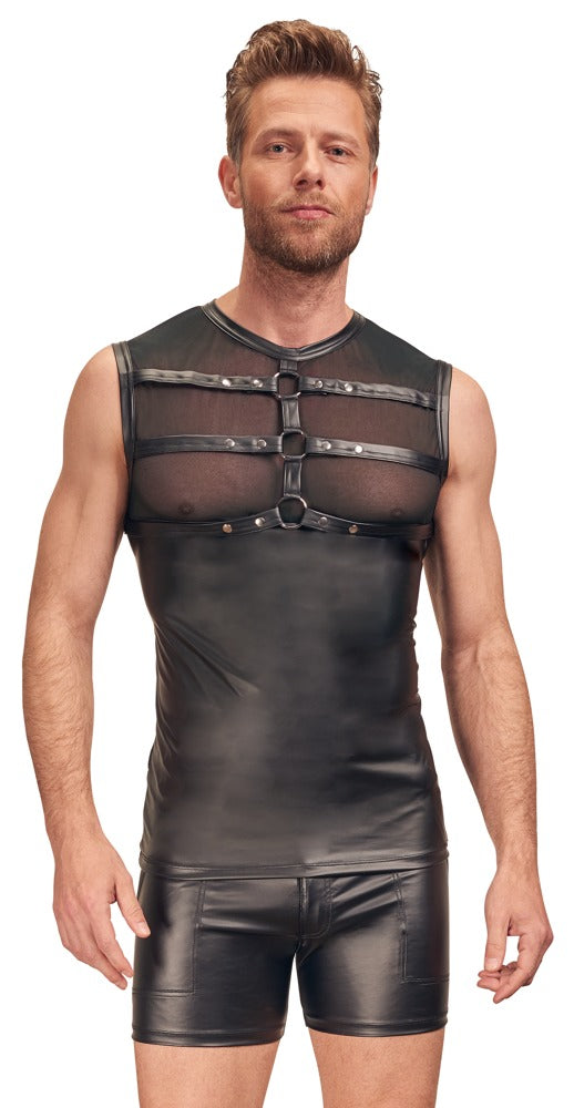 Schwarzes Herren-Top im Mattlook mit Powernet und aufgestepptem Harness von NEK – Ansicht 2