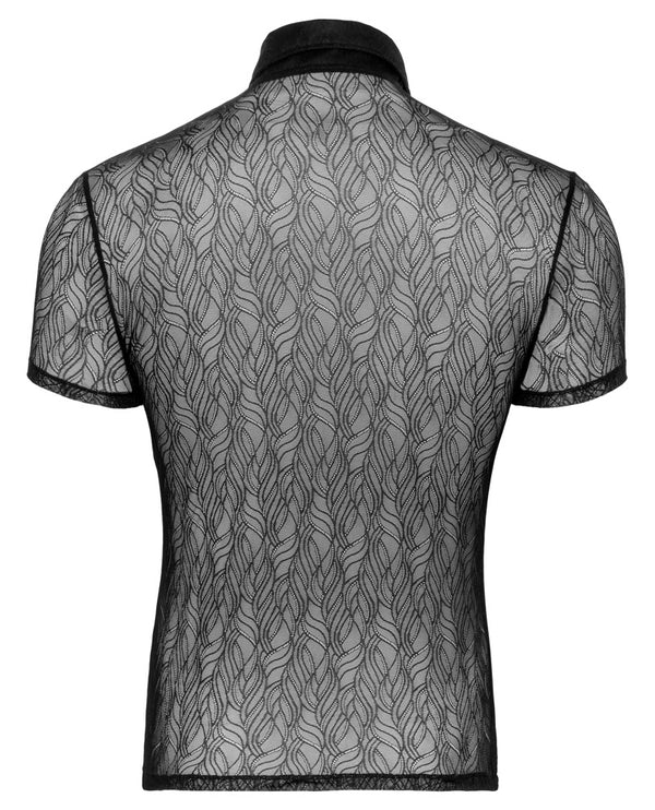 Schwarzes enges Herren-Halbarm-Hemd aus Stretch-Spitze von Svenjoyment – Ansicht 6