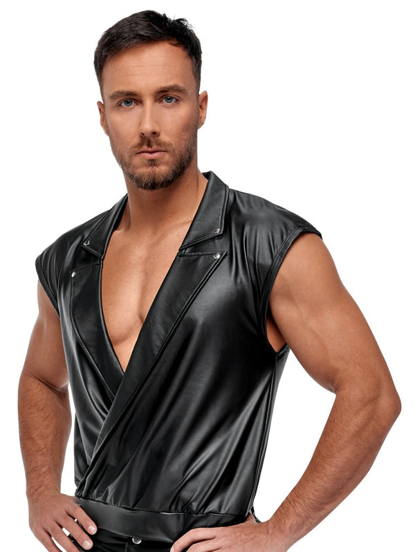 Schwarzes lässiges Herren-Shirt im Mattlook mit nietenbesetztem Reverskragen von NEK – Ansicht 4