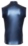 Blaues ärmelloses Herren-Shirt im Metallic-Mattlook mit Stehkragen und Reißverschluss von NEK – Ansicht 7