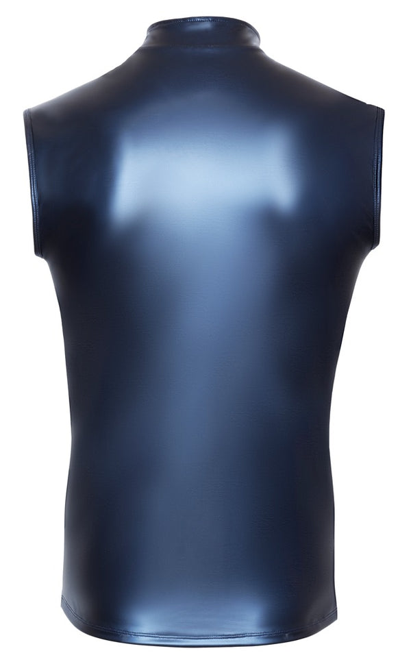 Blaues ärmelloses Herren-Shirt im Metallic-Mattlook mit Stehkragen und Reißverschluss von NEK – Ansicht 7