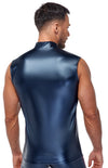 Blaues ärmelloses Herren-Shirt im Metallic-Mattlook mit Stehkragen und Reißverschluss von NEK – Ansicht 5