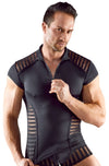 Schwarzes Herren-Streifen-Shirt aus Mikrofaser mit kurzem Arm von Svenjoyment – Ansicht 2
