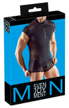 Schwarzes Herren-Streifen-Shirt aus Mikrofaser mit kurzem Arm von Svenjoyment