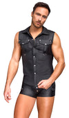 Schwarzes ärmelloses Herren-Shirt im Mattlook mit Druckknopfleiste von NEK – Ansicht 3
