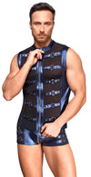 Blaues ärmelloses Herren-Shirt im Metallic-Mattlook mit nietenbesetzten Riemen von NEK – Ansicht 4