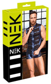 Blaues ärmelloses Herren-Shirt im Metallic-Mattlook mit nietenbesetzten Riemen von NEK
