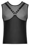 Schwarzes ärmelloses Herren-Shirt im Brustharness-Style mit Nieten von Svenjoyment – Ansicht 7