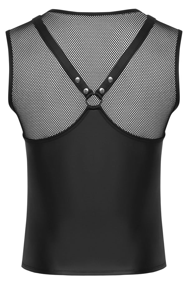 Schwarzes ärmelloses Herren-Shirt im Brustharness-Style mit Nieten von Svenjoyment – Ansicht 8