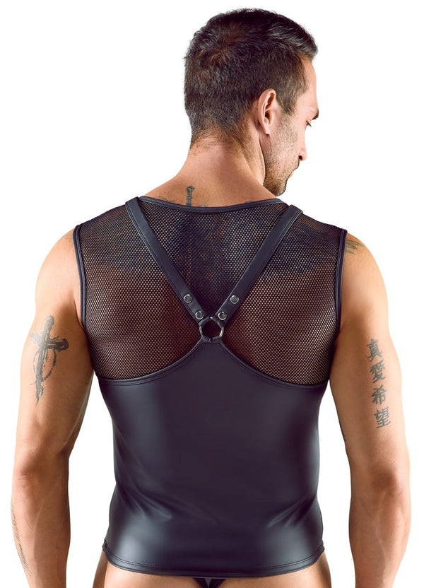 Schwarzes ärmelloses Herren-Shirt im Brustharness-Style mit Nieten von Svenjoyment – Ansicht 4