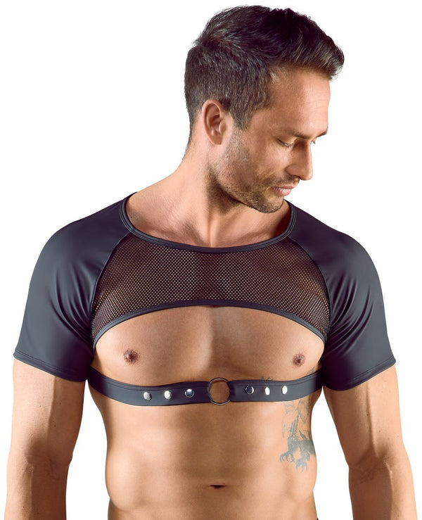 Schwarzes brust- und bauchfreies Herren-Halbarm-Shirt im Mattlook von Svenjoyment – Ansicht 2