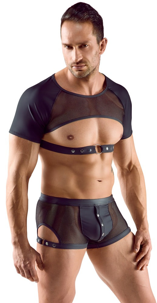 Schwarzes brust- und bauchfreies Herren-Halbarm-Shirt im Mattlook von Svenjoyment – Ansicht 3