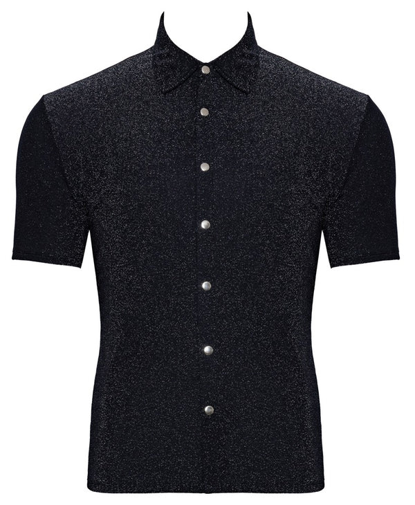 Enges Herren-Kurzarm-Hemd im silber-schillernden Lurex-Look von Svenjoyment – Ansicht 6