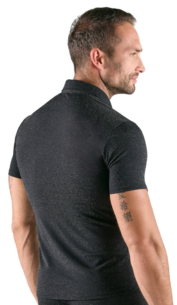 Enges Herren-Kurzarm-Hemd im silber-schillernden Lurex-Look von Svenjoyment – Ansicht 4