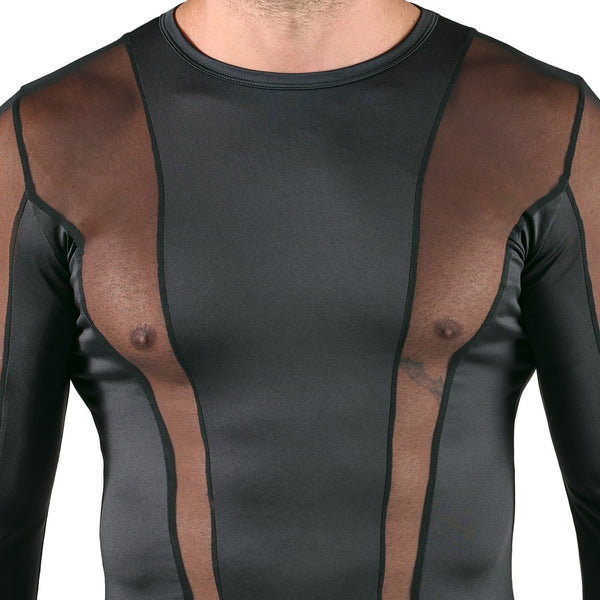 Schwarzes körperbetonendes Herren-Langarm-Shirt im Mesh-Mix von Svenjoyment – Ansicht 5