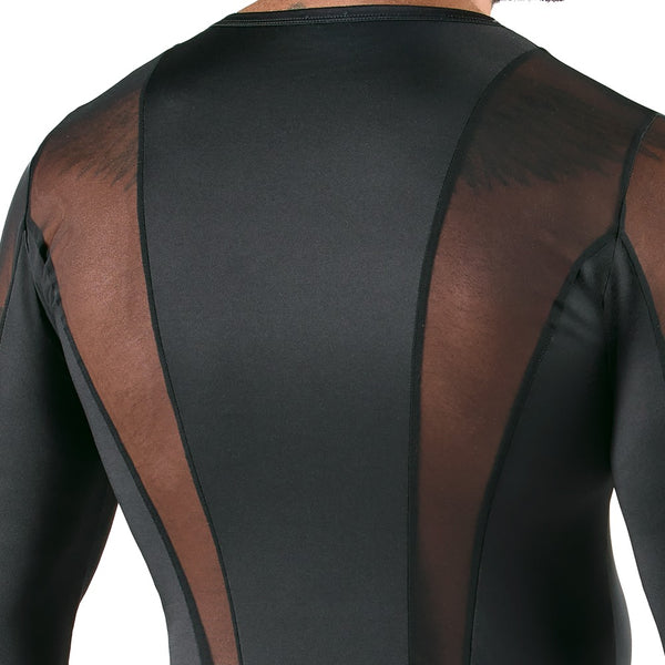 Schwarzes körperbetonendes Herren-Langarm-Shirt im Mesh-Mix von Svenjoyment – Ansicht 6