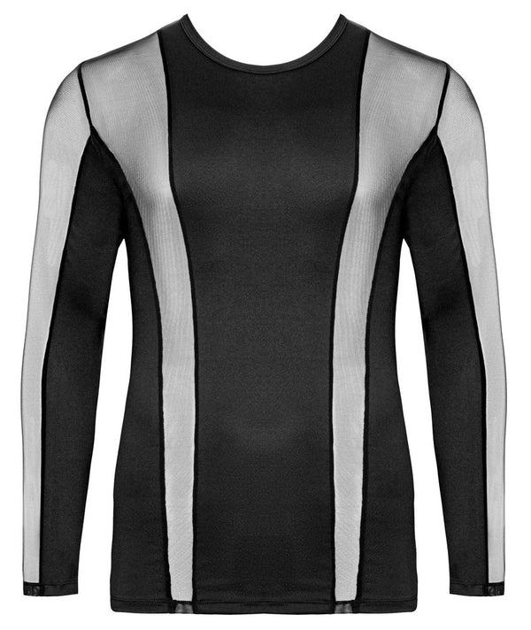 Schwarzes körperbetonendes Herren-Langarm-Shirt im Mesh-Mix von Svenjoyment – Ansicht 7