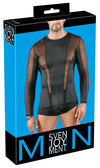 Schwarzes körperbetonendes Herren-Langarm-Shirt im Mesh-Mix von Svenjoyment