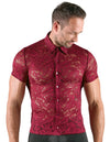 Rotes Herren-Kurzarm-Hemd aus floraler Spitze von Svenjoyment – Ansicht 2