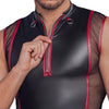 Schwarzes ärmelloses Herren-Shirt im Mattlook mit roten Streifen und Netz-Einsätzen von NEK – Ansicht 6