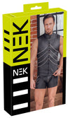 Schwarzes ärmelloses Herren-Shirt im Mattlook mit Ketten und Stehkragen von NEK