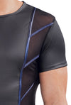 Schwarzes Herren-Kurzarm-Shirt im Mattlook mit Netz und blauen Diagonalstreifen von NEK – Ansicht 5