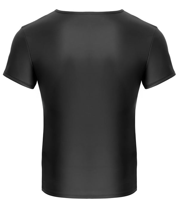Schwarzes Herren-Kurzarm-Shirt im Mattlook mit Netz und blauen Diagonalstreifen von NEK – Ansicht 7