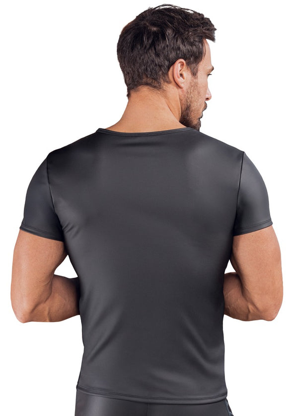 Schwarzes Herren-Kurzarm-Shirt im Mattlook mit Netz und blauen Diagonalstreifen von NEK – Ansicht 4