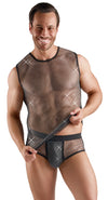 Schwarzes ärmelloses Herren-Netz-Shirt mit Glitzersteinen von Svenjoyment – Ansicht 4