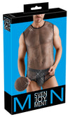 Schwarzes ärmelloses Herren-Netz-Shirt mit Glitzersteinen von Svenjoyment