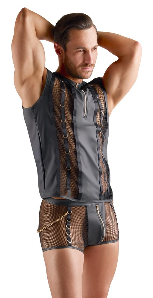 Schwarzes ärmelloses Herren-Shirt im Netz-Wetlook-Mix von Svenjoyment – Ansicht 5
