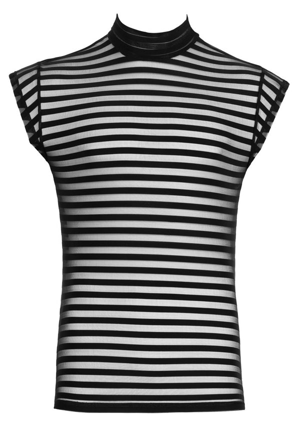 Schwarzes betonendes Herren-Shirt im Querstreifen-Look mit Stehkragen von Svenjoyment – Ansicht 6