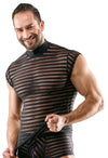 Schwarzes betonendes Herren-Shirt im Querstreifen-Look mit Stehkragen von Svenjoyment – Ansicht 2