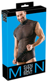 Schwarzes betonendes Herren-Shirt im Querstreifen-Look mit Stehkragen von Svenjoyment