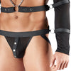 Schwarzes Herren-Set mit Crop-Top, Brust-Harness, Jock und Fesseln von Svenjoyment BONDAGE – Ansicht 6