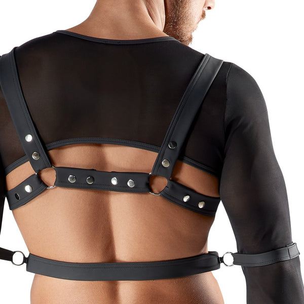 Schwarzes Herren-Set mit Crop-Top, Brust-Harness, Jock und Fesseln von Svenjoyment BONDAGE – Ansicht 7
