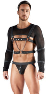 Schwarzes Herren-Set mit Crop-Top, Brust-Harness, Jock und Fesseln von Svenjoyment BONDAGE – Ansicht 2